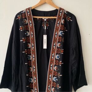 NWT Anthropologie Mahila Embroidered Kimono Black M/L